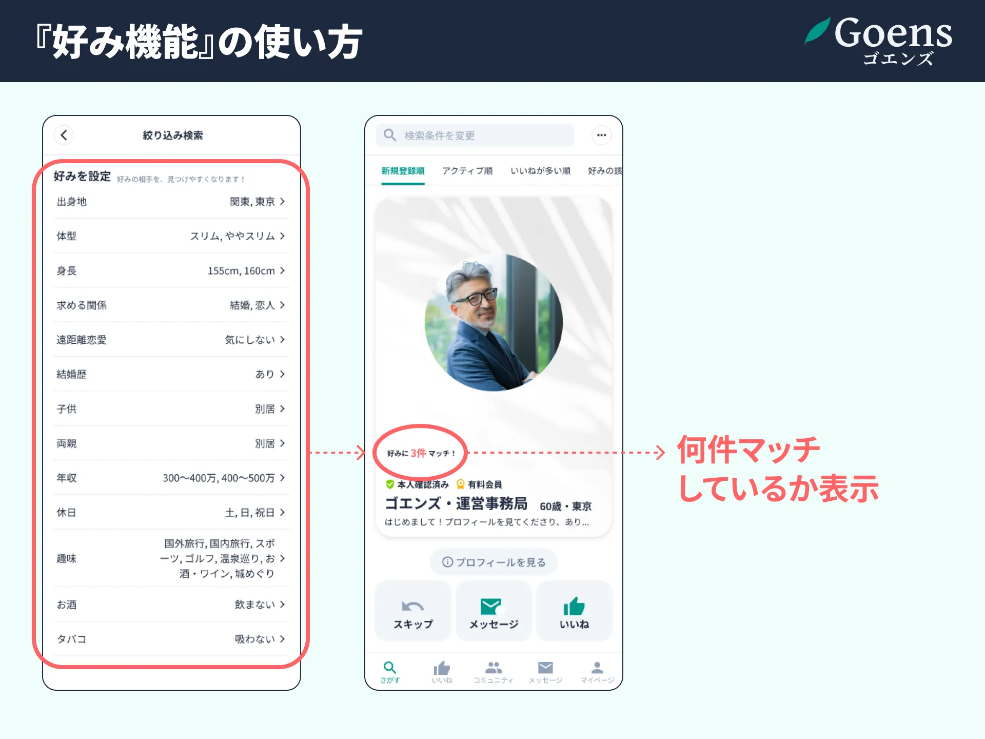 好み機能のスクリーンショット