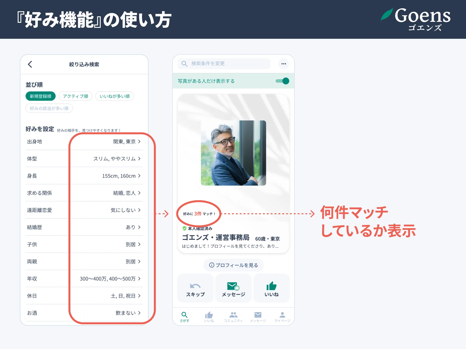 好み機能のスクリーンショット